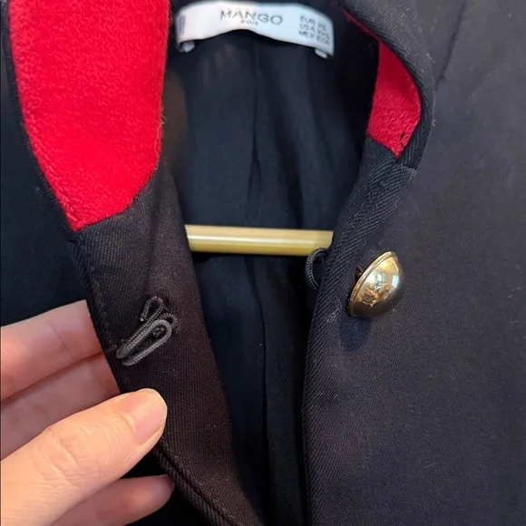 Mango Black Blazer with Red Trim and Gold Buttons - Picture 4 of 6